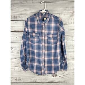 Aerie Pink Blue Plaid Pearl Snap Shirt Western Country Small NEW Soft Stretch